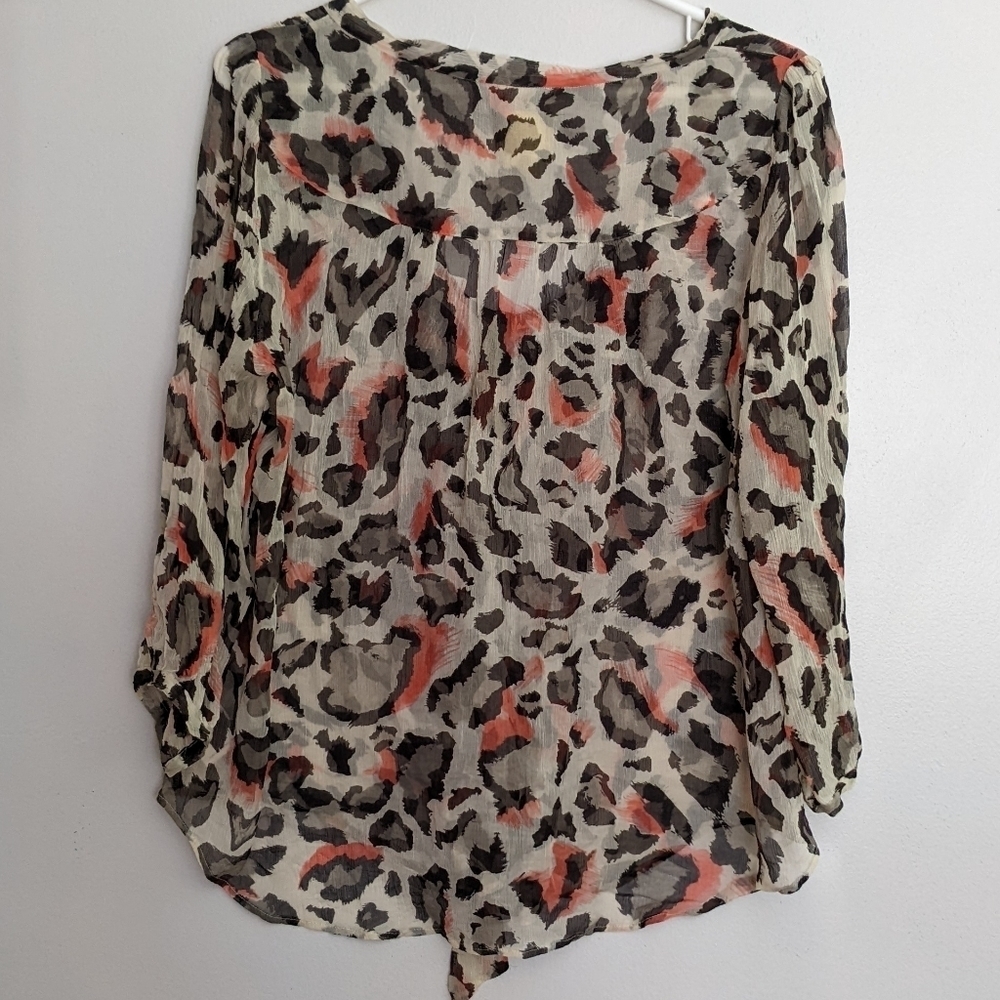 Anthropologie Maeve Sheer Silk Blouse Leopard Print 3/4 Sleeves Size 14 - Picture 2 of 7